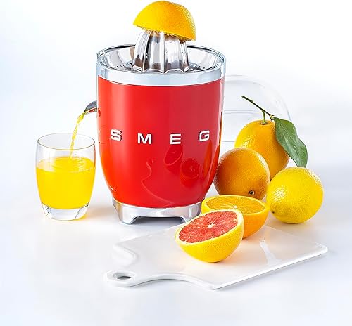 Miniatura 2 de SMEG Exprimidor de cítricos estilo retro de los años 50 con boquilla sin goteo, activación automática y colado eficiente, rojo