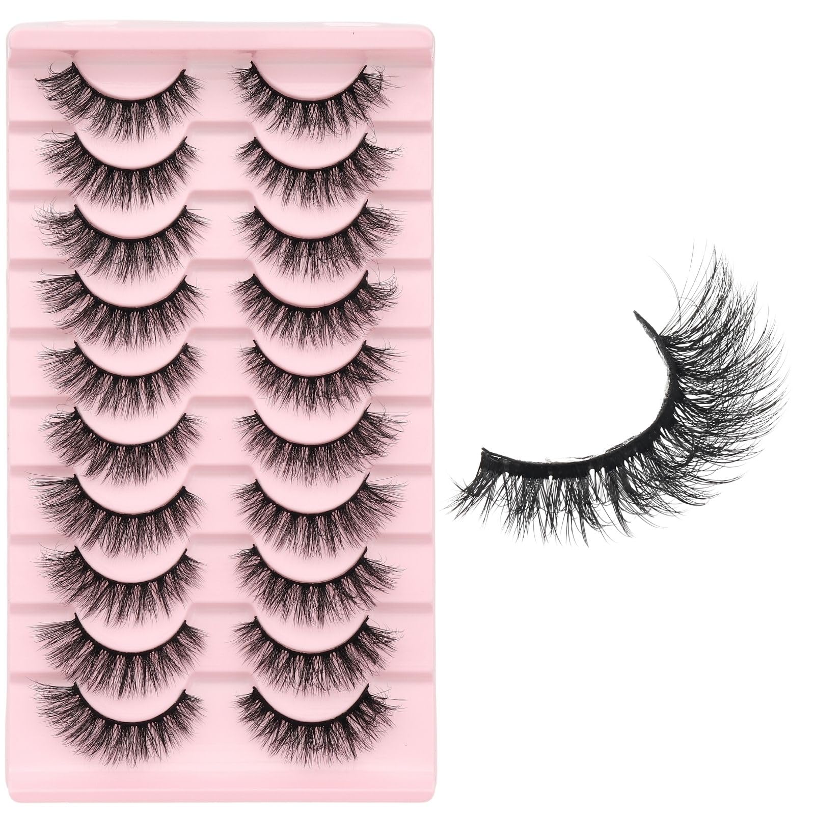 Cat Eye False Eyelashes Natural Look Wispy Lightweight Glue-On Lashes Reusable Fake Eyelashes for Everyday Party Makeup 10