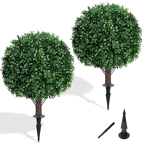 Yangrass Artificial Boxwood Topiary Ball Tree Set of 2, UV