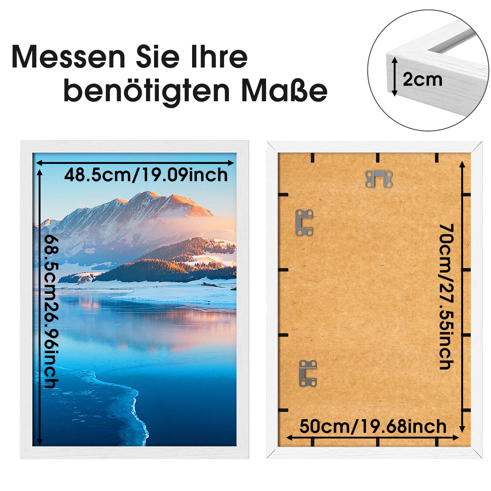 Bilderrahmen 50x70 3er set, 50x70cm Weiß Holz Rahmen, 19.68x27.56 Inch Bilderrahmen, Wandmontierter 50X70, Fotorahmen für 50 x 70 Druck, Schlafzimmer und Wohnzimmer Dekoration
