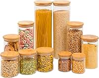 Kit 11 potes de vidro com tampa de bambu herméticos redondos - Tüd