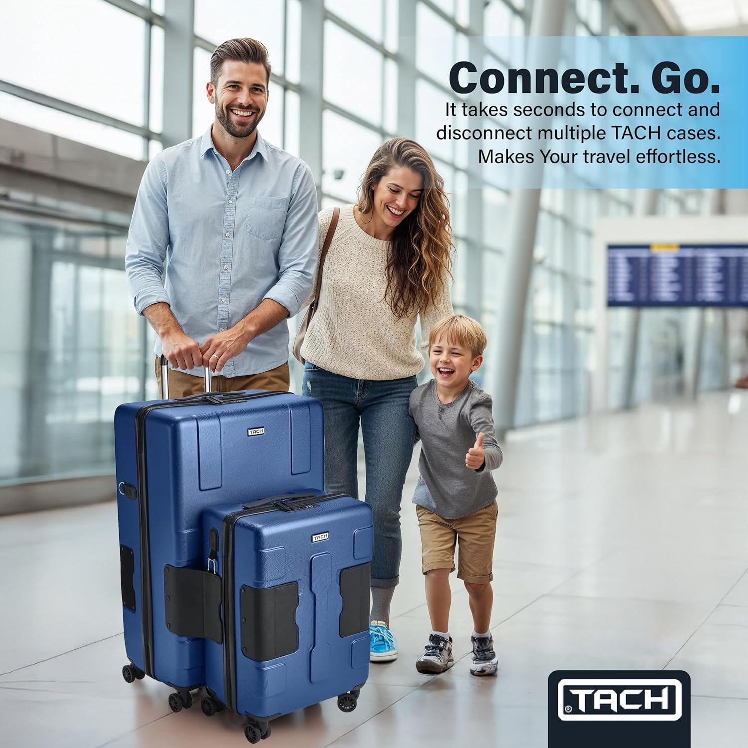 TACH Patented Connecting Hard Shell 2 Piece Luggage Set - 20 & 28 inch Luggage | Large & Carry-On Rolling Suitcases - Midnight Blue
