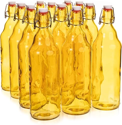 Cocktailor Botellas de cerveza Grolsch de vidrio (paquete de 12, 33.8 onzas33.8 fl oz) con cierre hermético con tapa abatibletapones abatibles,