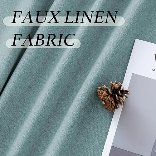 Miniatura 5 de H.VERSAILTEX Cortinas de oscurecimiento de habitación de 96 pulgadas de largo, juego de 2 paneles de lino sintético con ojales, cortinas de