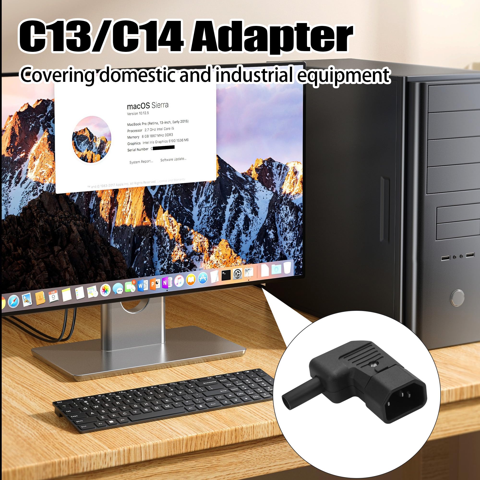 Adattatore di alimentazione C14 a C13 YACSEJAO Adattatore di prolunga AC IEC 320 maschio C14 a 90 gradi UP ad angolo retto IEC femmina C13, 2 pezzi