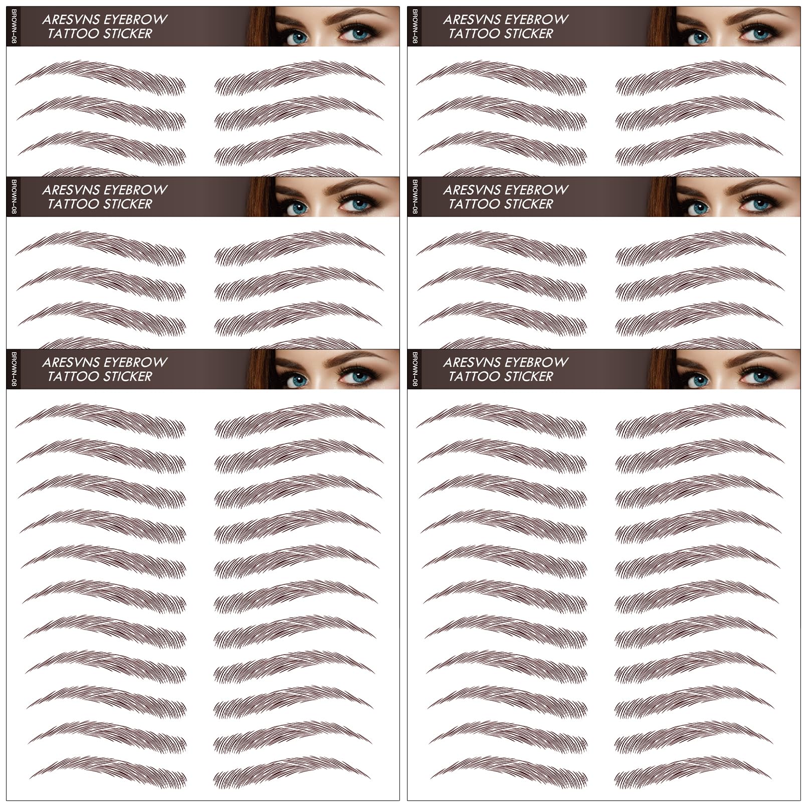 Aresvns Eyebrow Tattoo Sticker 66 Pairs! Fake Eyebrows,Popular Brown Eyebrow Shapes,4D Imitation Eyebrows Waterproof,Eyebrow Transfers Stickers