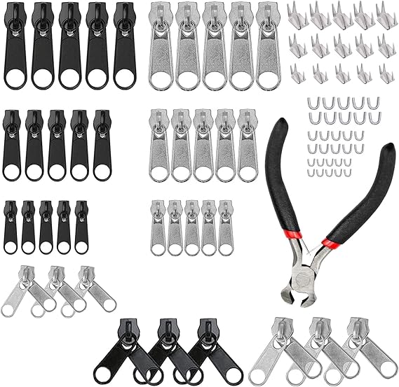 NACAIKJ 85 Pcs Zipper Repair Kit Zipper Replacement Zip Puller Tabs