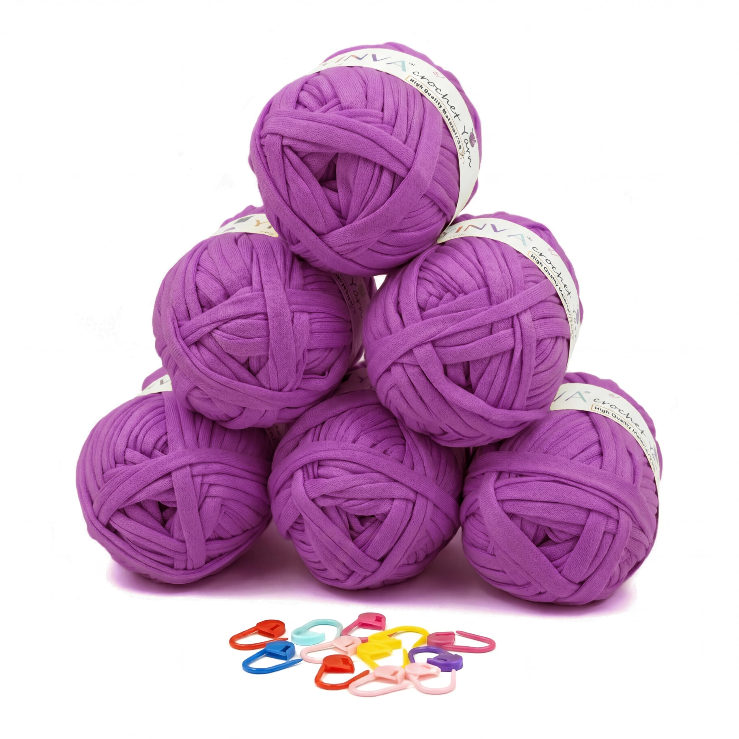 YINVA T Shirt Yarn 600g, Tshirt Yarn for Crocheting in Multiple Color, Perfect Relaxing, Rewarding Thick Yarn for Beginners, Soft, Stretchy, Elastic Knitting Yarn with Stitch Markers for Bags, Baskets