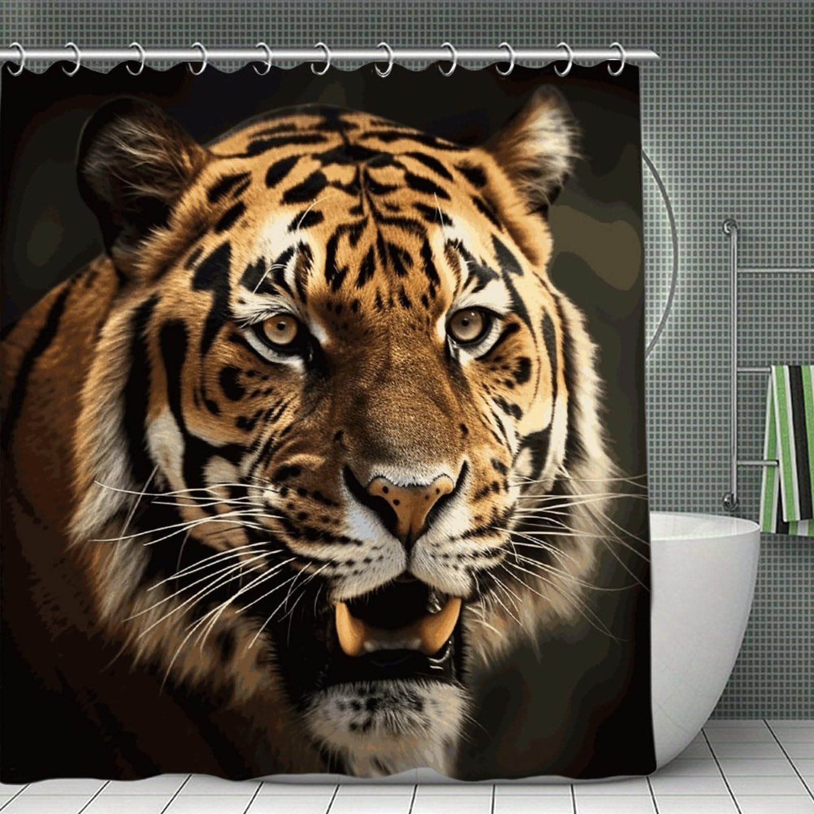 FekiLoot Tiger Shower Curtain with Hooks Modern Farmhouse Bathroom Curtain Waterproof Cloth Bath Curtains Cute Washable Blackout Privacy Curtains for Bathroom Bathtub 70.8"x70.8"