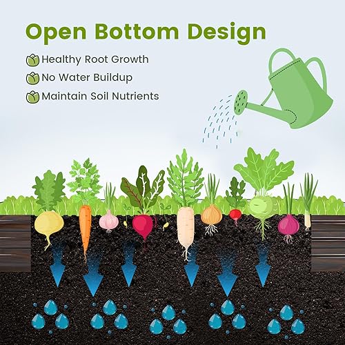 Miniatura 7 de Giantex Cama de jardín elevada de metal de 8 x 4 x 1 pies, jardinera con bordes protectores, guantes, cama elevada al aire libre para verduras,