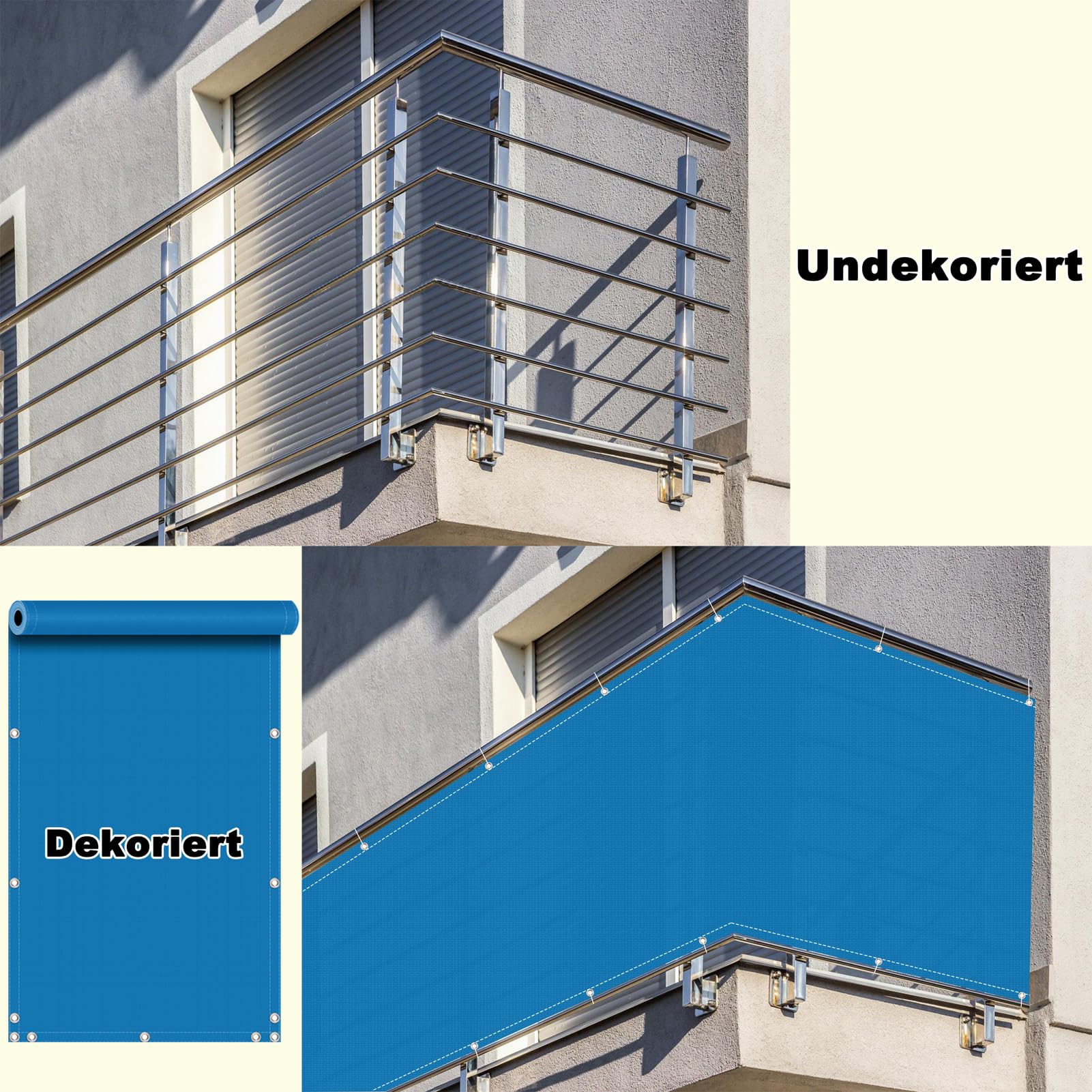 Odporny na warunki atmosferyczne pokrowiec na balkon, 1 x 10 m, odporna na promieniowanie UV, nieprzejrzysta plandeka z oczkami i opaskami kablowymi, idealna do ochrony na patio, do ogrodu i na
