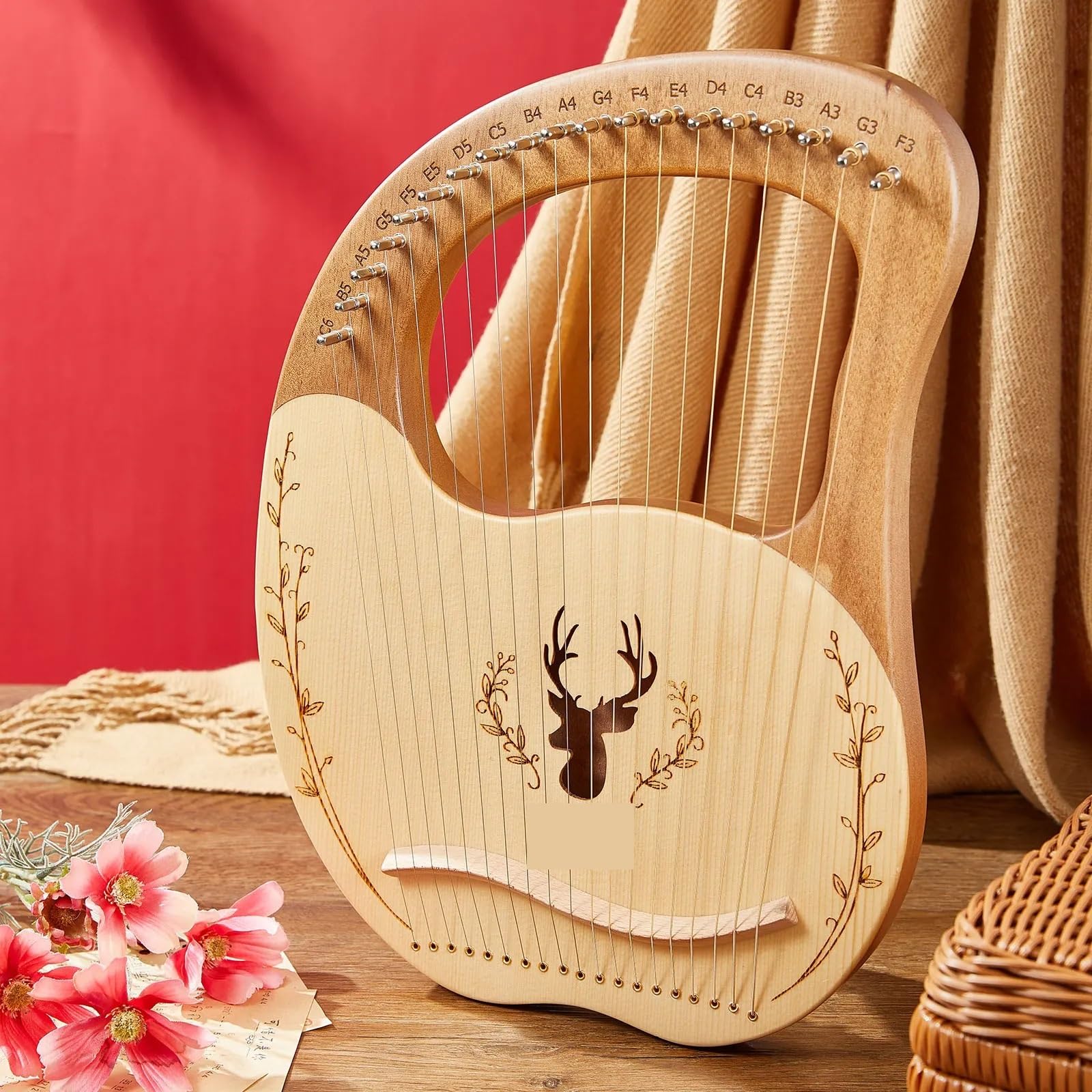 Arpa a lira Strumento a corde con scatola di risonanza for arpa a lira in legno a 19 chiave for accordatura(Natural)