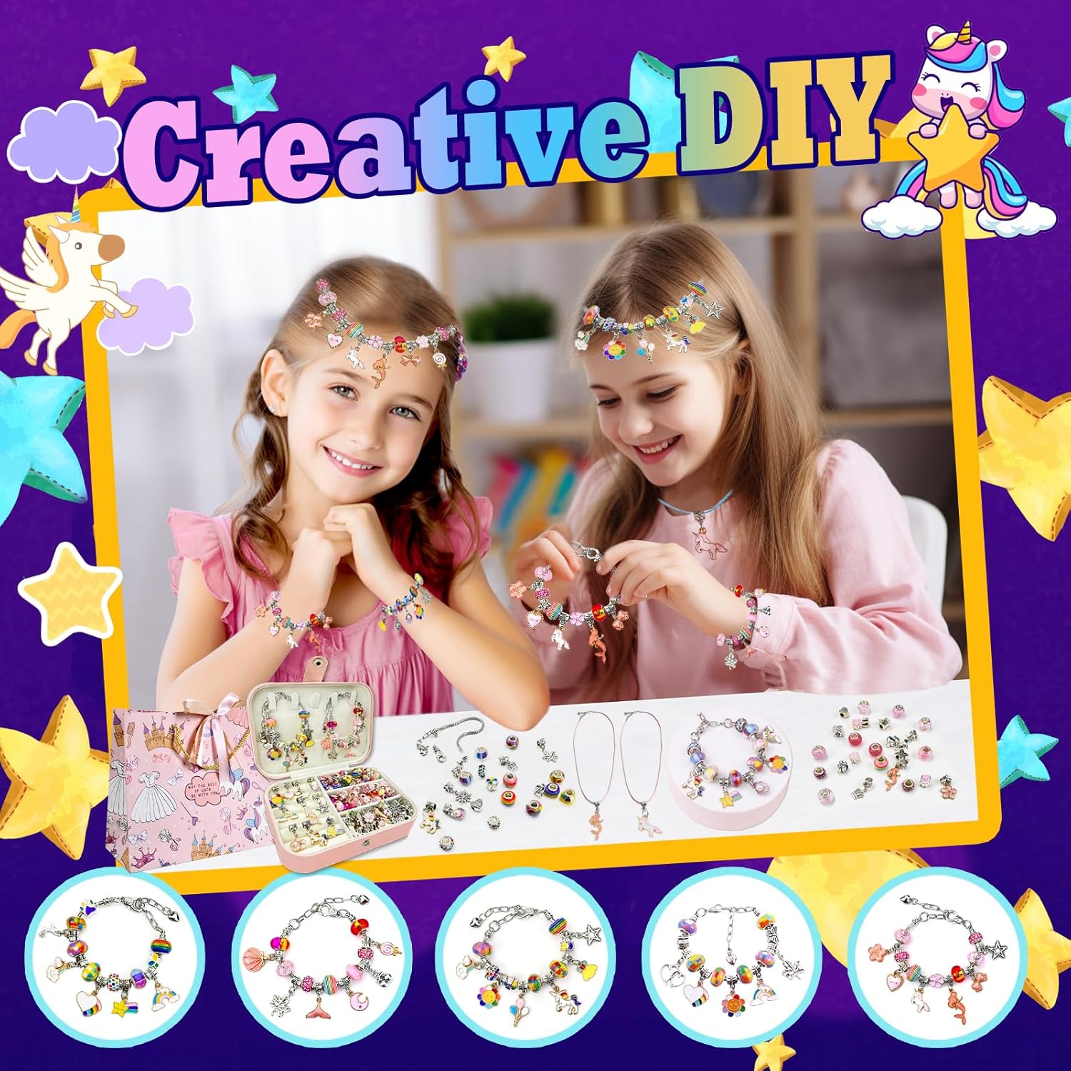 Charm Bracelet Making Kit for Girls 8-12, DIY Bead Jewelry Making Kit with Box, Arts and Crafts for Kids 6-8 Gifts for Girl Toys Age 6 7 8 9 10 11 12 Festival Birthday - Image 2