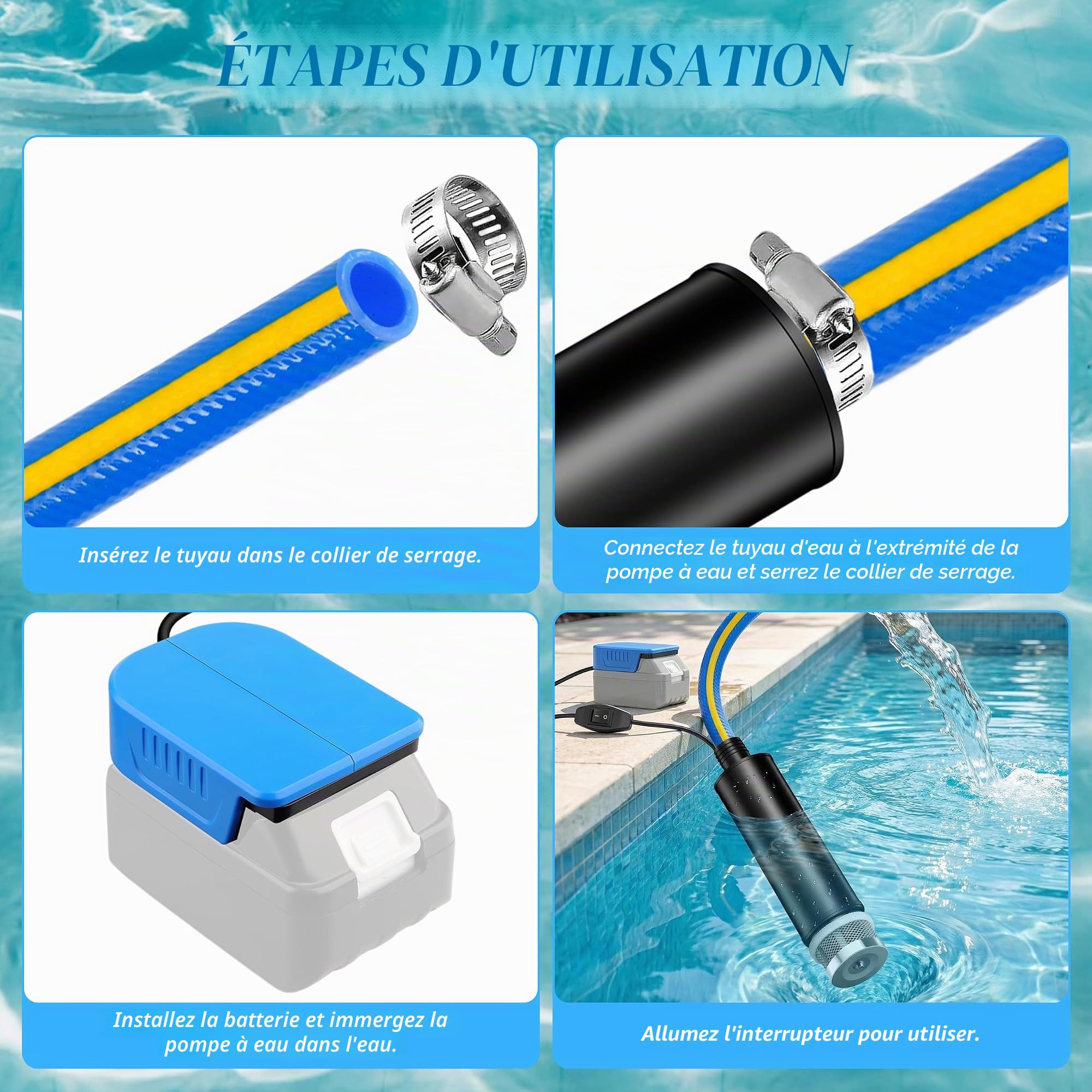 Pompe à eau compatible avec batterie Bosch BAT 18 V, pompe à eau submersible, pompe de transfert d'eau portable pour jardin, réservoir, piscine, étang, aquarium, irrigation et camping