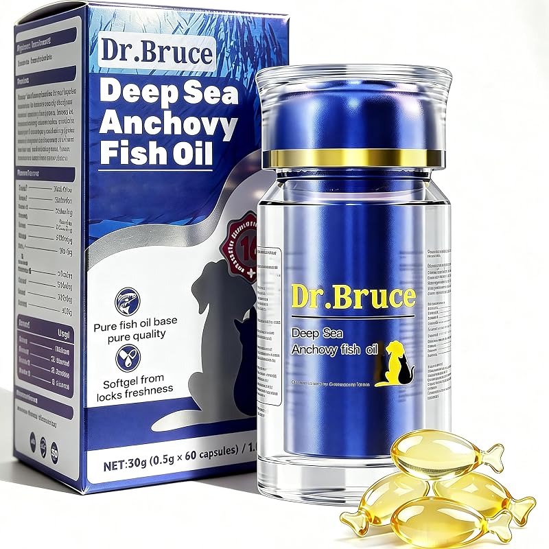 Suplemento de Óleo de Peixe para Cães e Gatos Dr.Bruce com Ômega 3, EPA, DHA e Vitaminas A e D3 — 60 Cápsulas