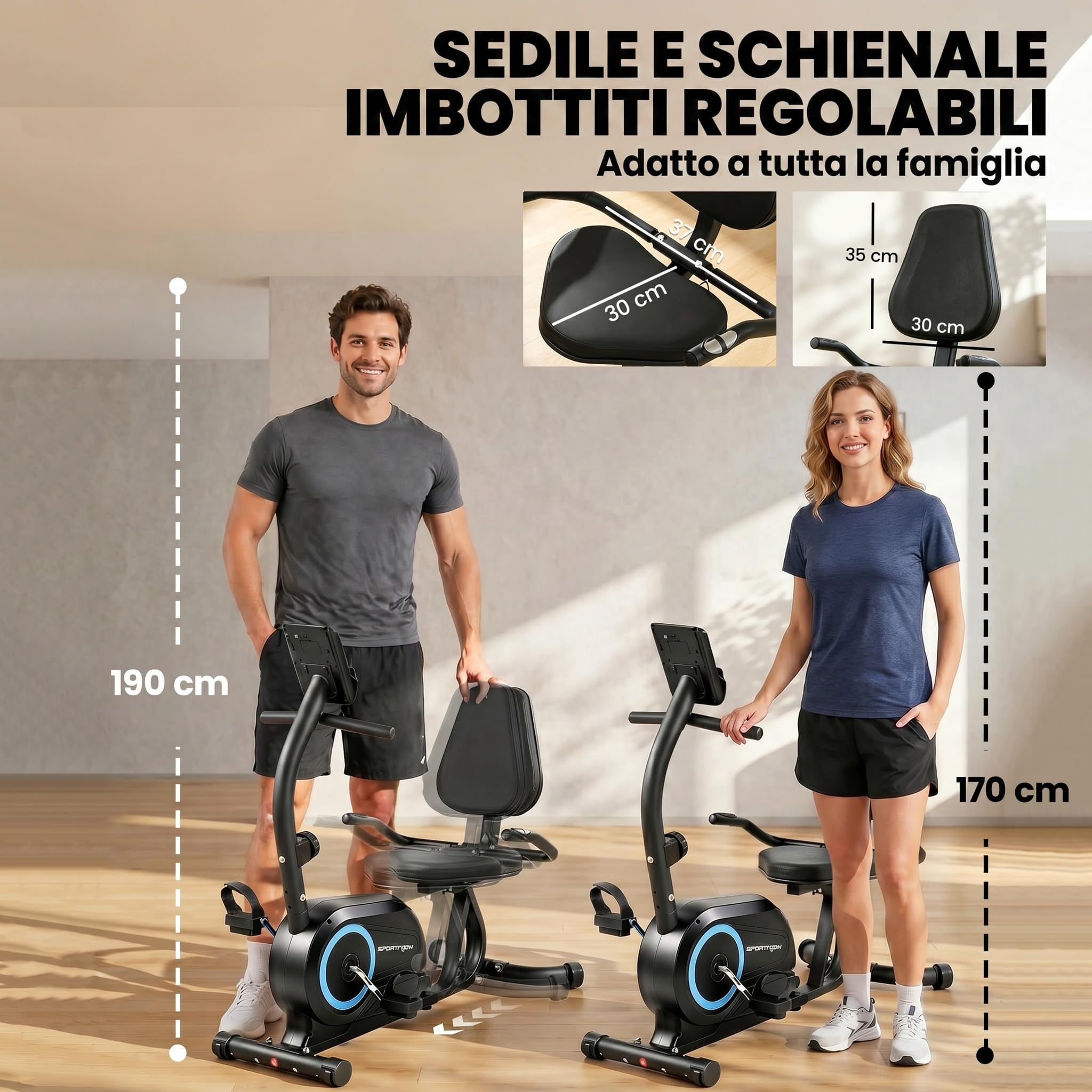 SPORTNOW Cyclette da Casa Orizzontale con 8 Livelli di Resistenza Magnetica, Cyclette Recumbent con Bluetooth App, Schermo LCD, Frequenza Cardiaca, Sedile Regolabile, Ruote, Allenamento Casa Anziani