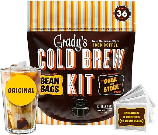 Grady's Cold Brew Coffee | New Orleans Style Cold Brew Concentrate | 12 Bean Bags + 1 Pour & Store Pouch | 36 Total Servings… (Original)