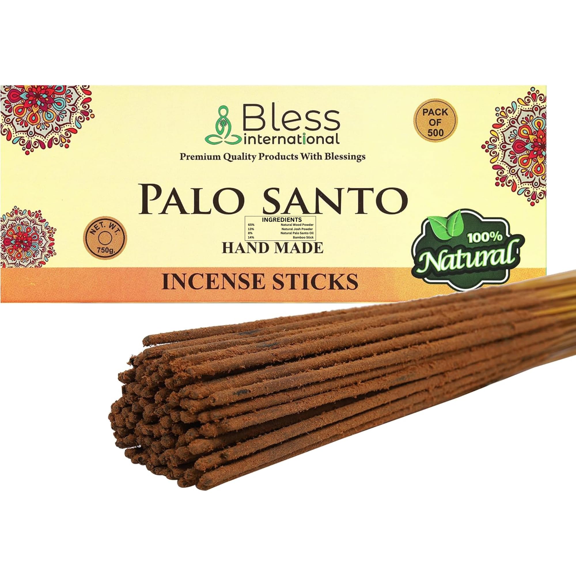 Bless-Palo-Santo - Varillas de incienso 100% naturales, hechas a mano, sumergidas a mano, productos químicos orgánicos, sin carbón, purificación, relajación, positividad, yoga, meditación, mejor aroma