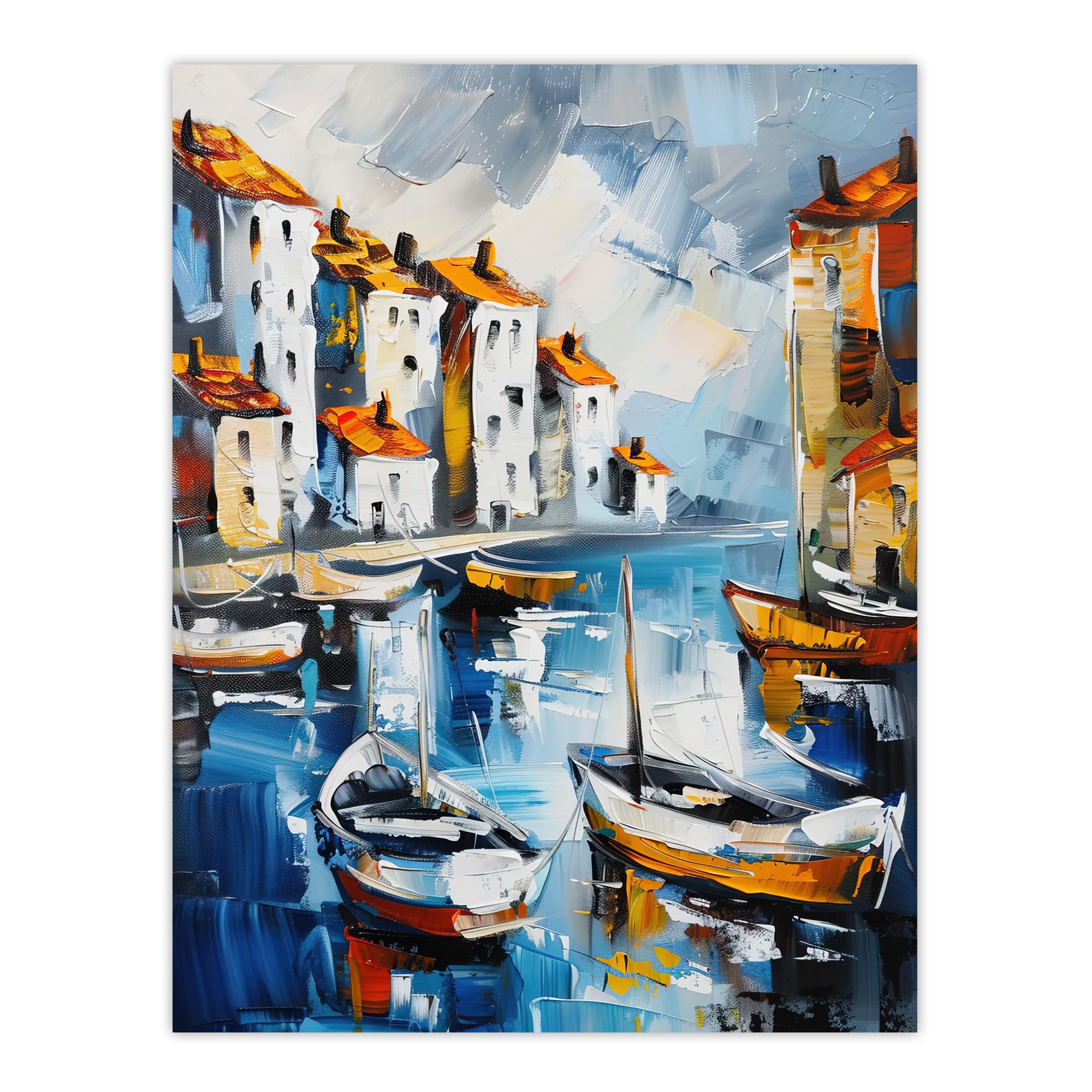 Artery8 Boats in Harbor Fishing Town Coastal Townscape Living Room Extra Large XL Wall Art Poster Print