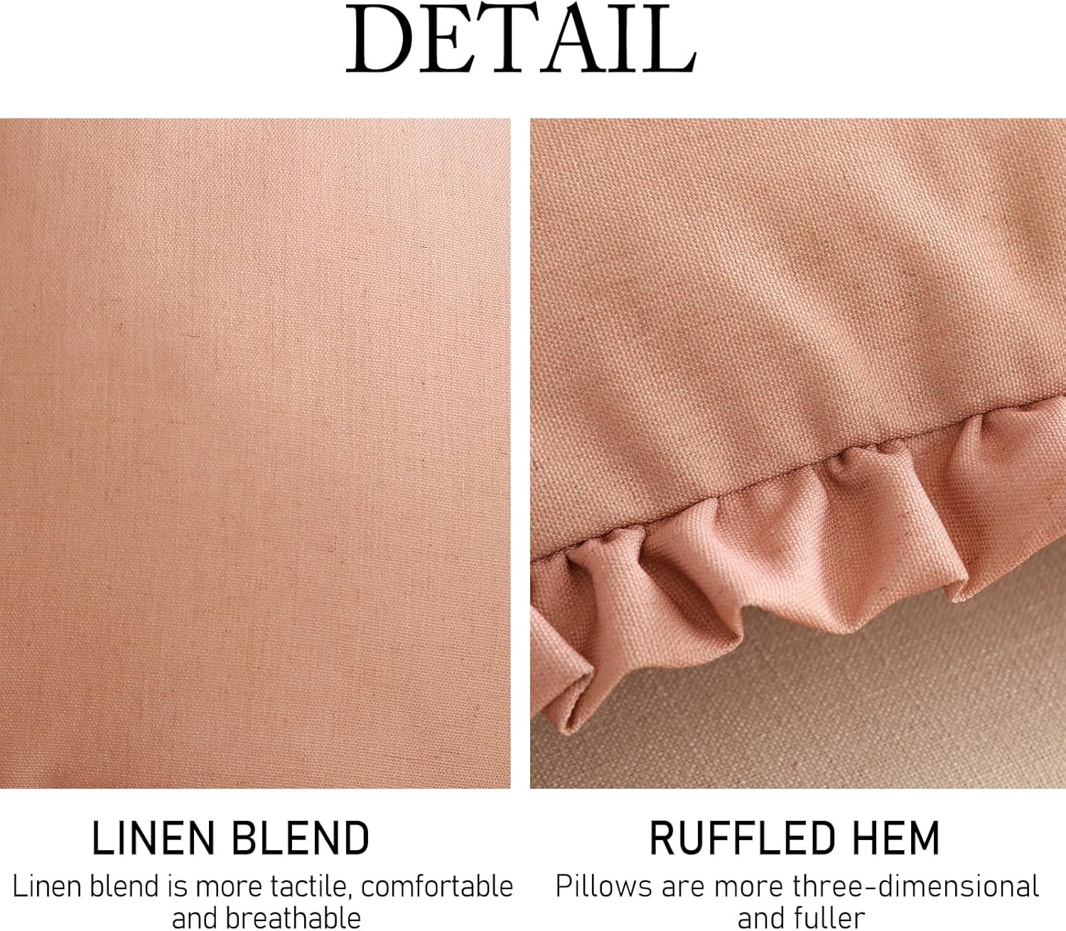 ISAENNE 2 Pcs Classic Pink Lumbar Throw Pillow Cover 12"x20", Solid Color Cottage Linen Cotton Decor Pillow Cover with Ruffles,Sturdy Rectangle Throw Pillow Case for Couch Sofa Bed Living Room