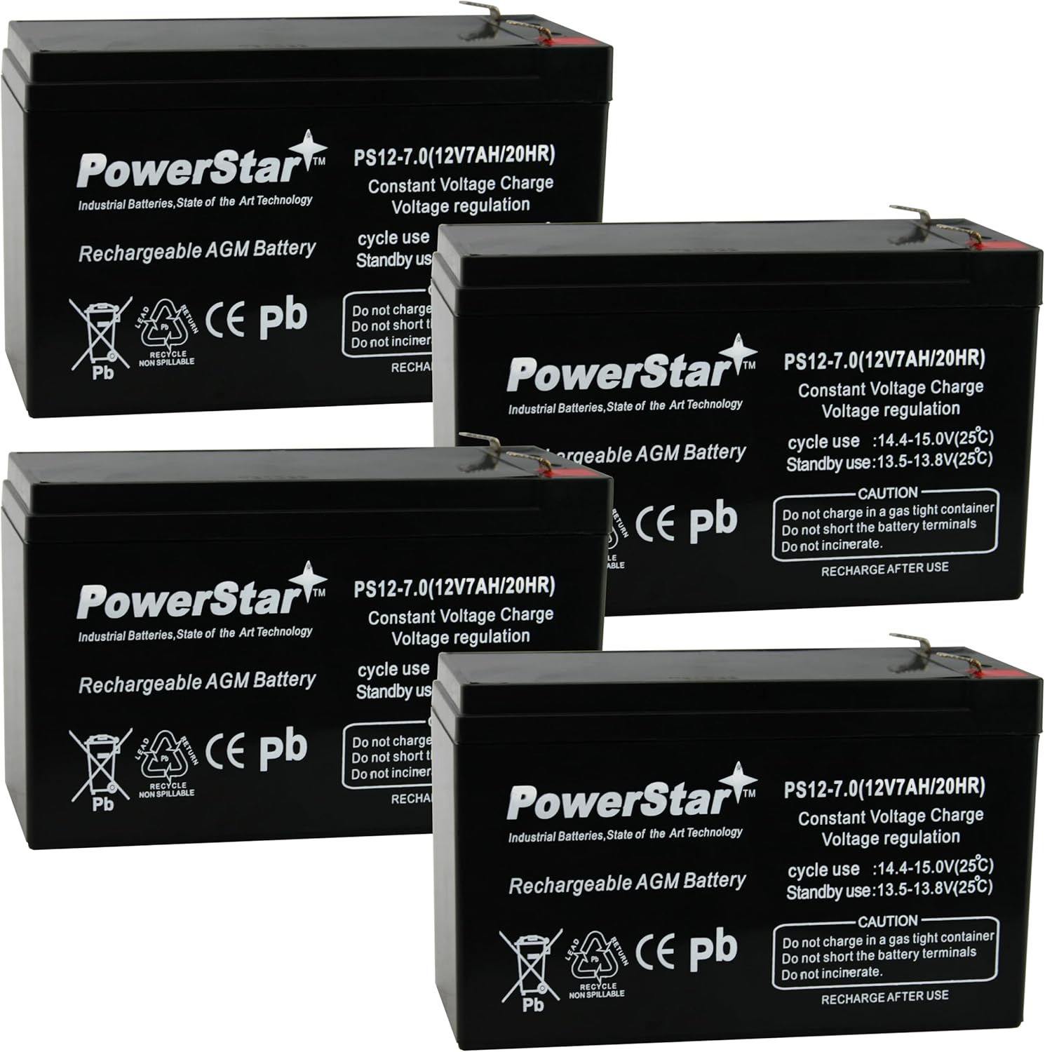12V 7AH SLA Battery replaces UB1280 NP8.5-12 PS-1280 GP1280 12V BP8-12 - 4PK
