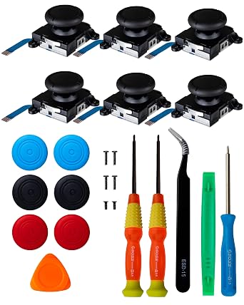 SOSS GAMING 2024 6-Pack Joystick Thumbstick Replacement Kit for all Nintendo Switch and Switch Lite Controllers - Fix & Repair Your Analog Joy-Con Thumb Stick with all Necessary Tools Included 6