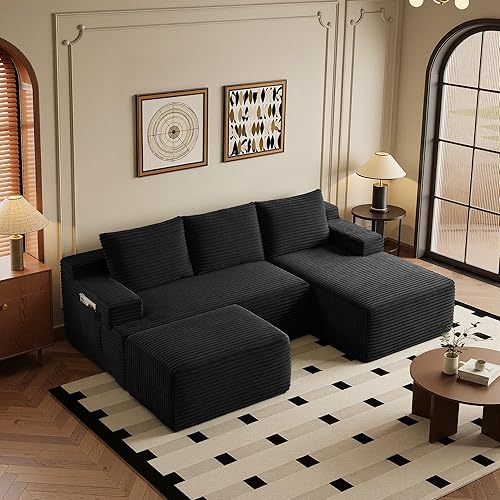 Vista 30 de Sofá modular moderno de 96 pulgadas para sala de estar, sofá modular tapizado, sin hueso, cómodo sofá nube con diván en forma de L