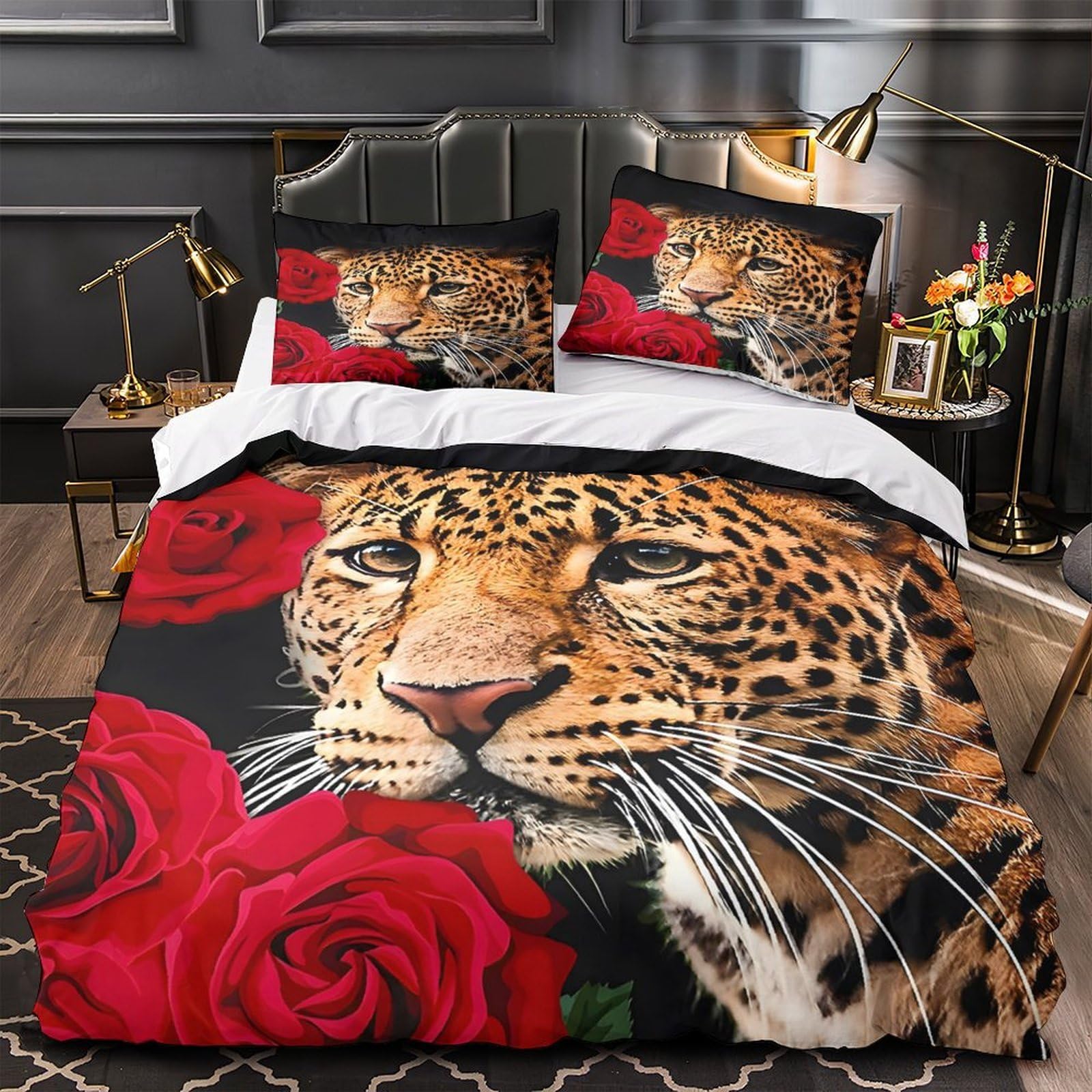 Housse de Couette Lémurien Microfibre Parure de Lit 220x240 Fermeture Éclair