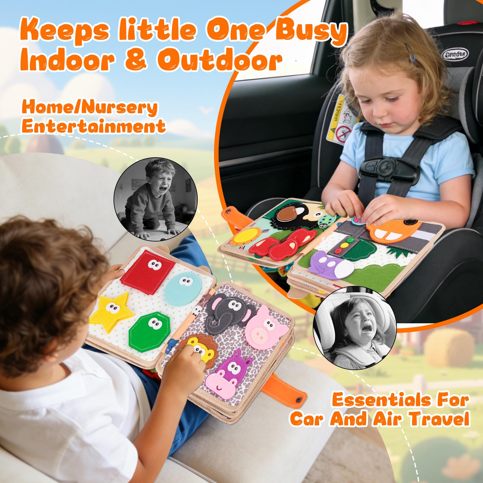Busy Board per 1-3 Anni, Libro Montessori Interattivo, Libro Silenzioso in Feltro, Giochi Montessori 1 2 3 Anni, per L'educazione della Prima Infanzia, Regalo di Compleanno per Ragazzi e Ragazze