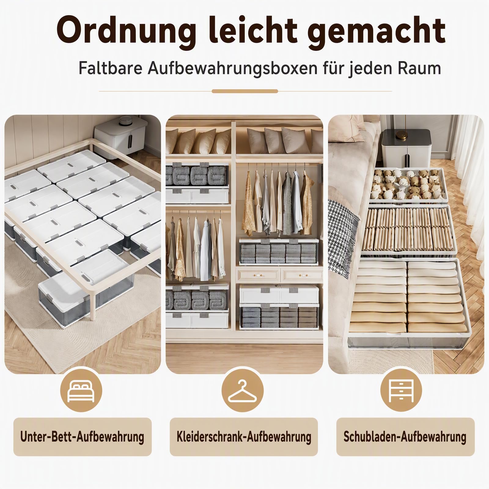 70L Plastik Unterbett Aufbewahrungsbox mit Rollen, Weiß