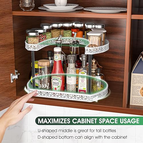 Miniatura 3 de Lazy Susan - Organizador giratorio de especias de 2 niveles antideslizante y 3 ajustes de altura para gabinete, despensa, cocina, encimera,