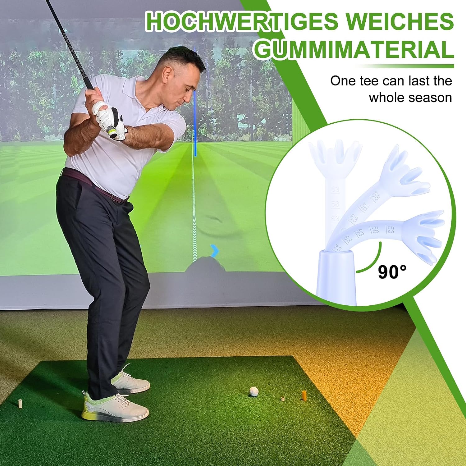 JellyArch 6 Pieces Adjustable Golf Tees Set for Driving Range Mats Simulator 2.1-2.9 Inches Height Range Tees Rubber Plastic Unbreakable Golf Accessories for Indoor Outdoors, White