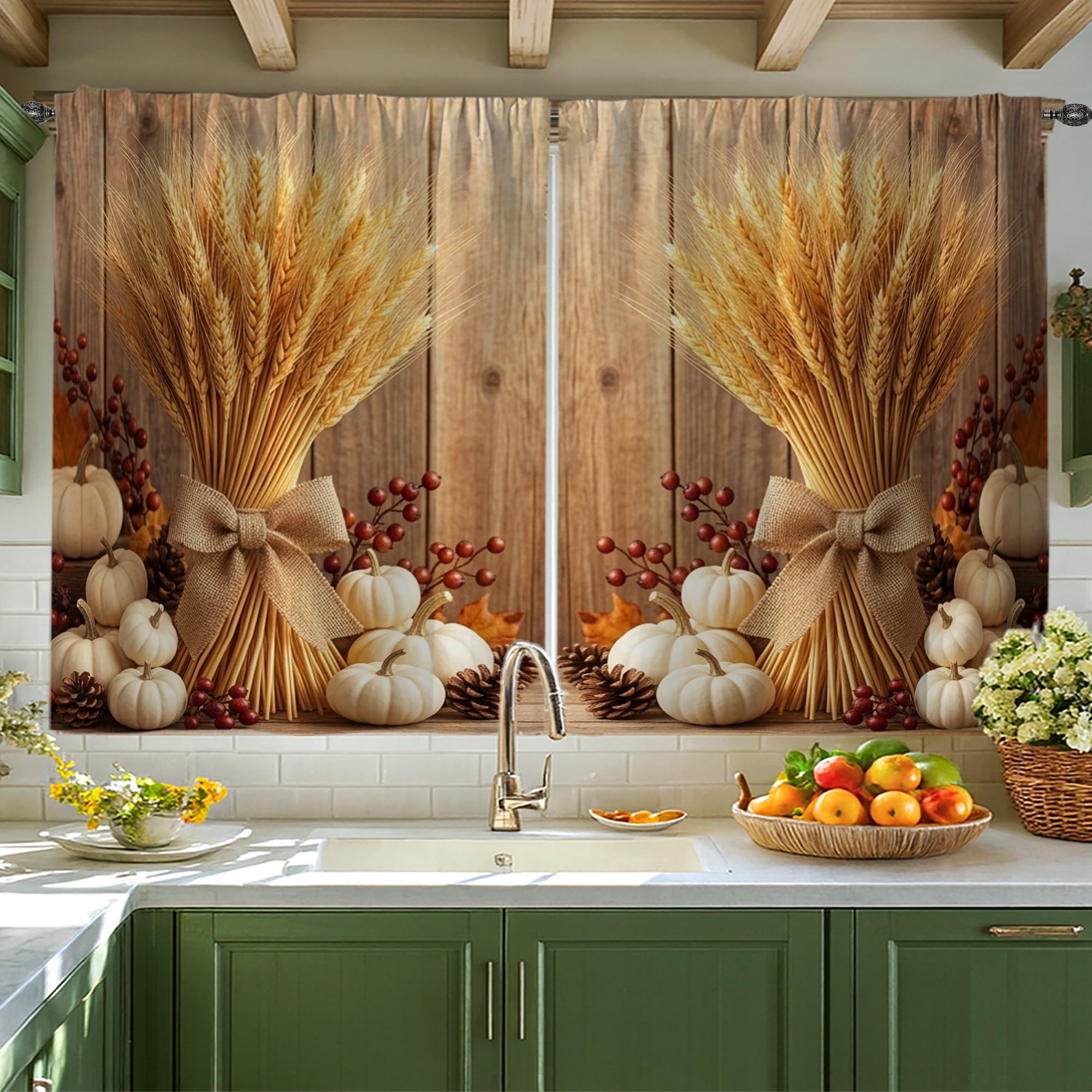 Rideaux rustiques évier cuisine marron 106x114 cm style campagne