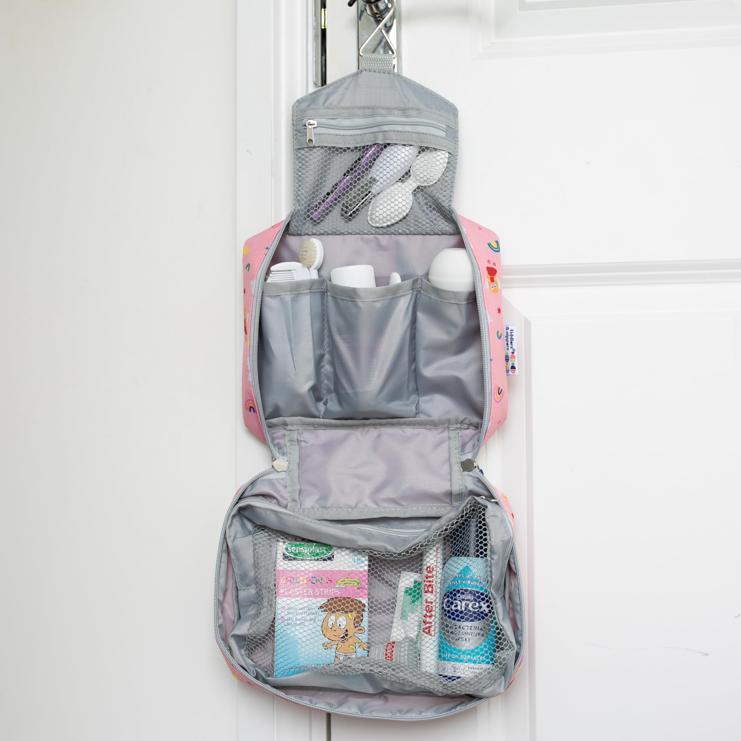 Sac de Lavage de Voyage pour Enfants Suspendu Organisateur Léger Extensible avec Compartiment zippé Poignée Crochet Fées