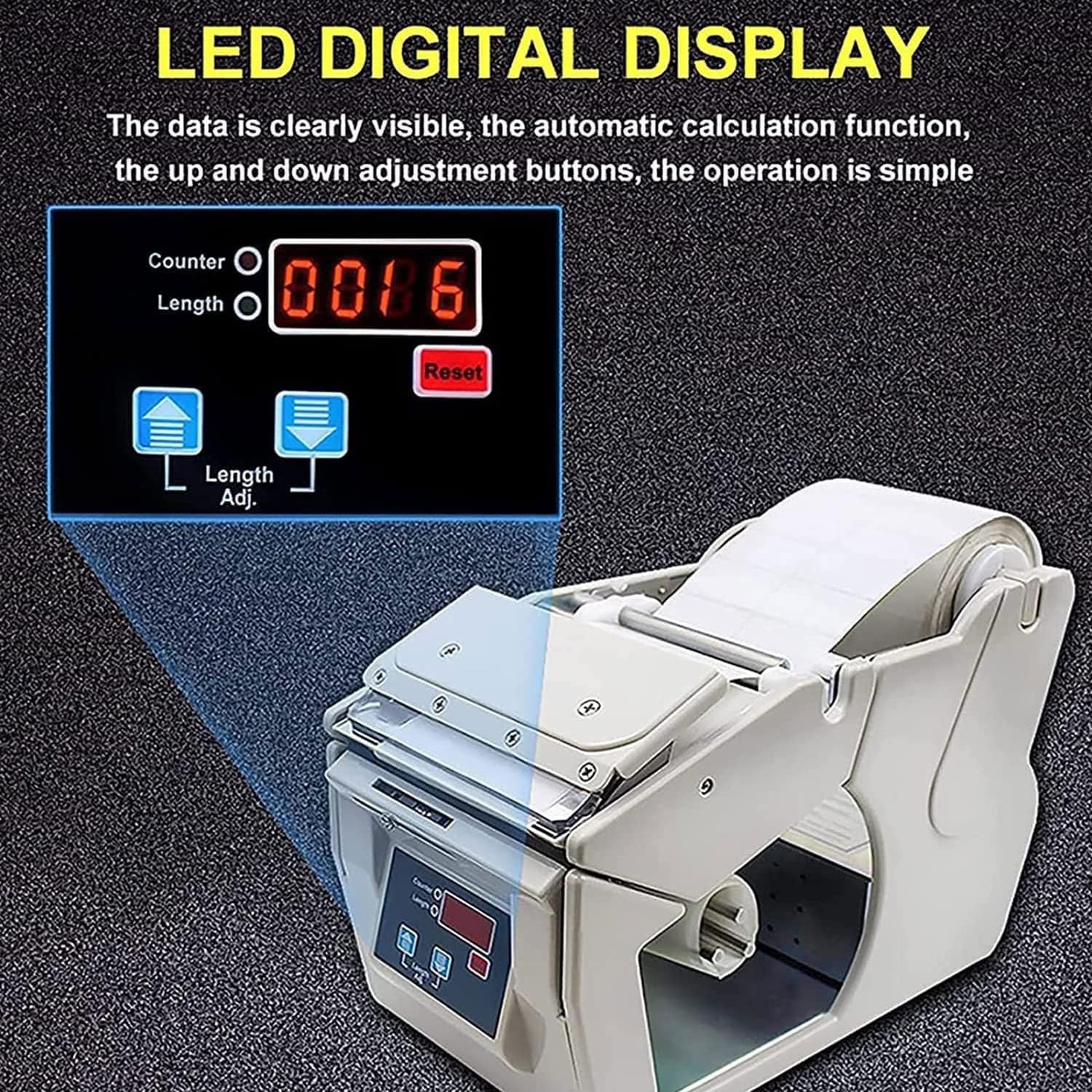 Distributore automatico di etichette con display a LED e contatore per etichette da 5-130 mm, perfetta per uso aziendale e domestico, efficiente distribuzione di etichette con codici a barre