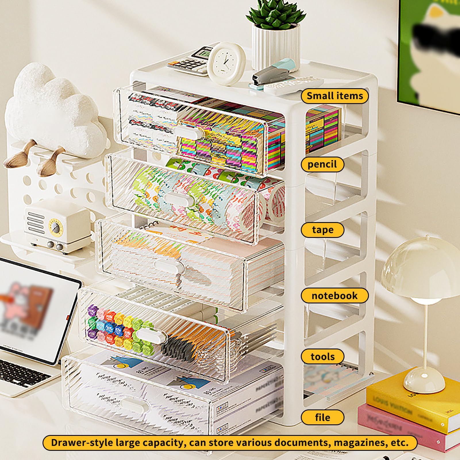 Cassettiera compatta in plastica a 6 strati con cassetti trasparenti, per scrivania verticale per artigianato e articoli per la casa, design scorrevole liscio