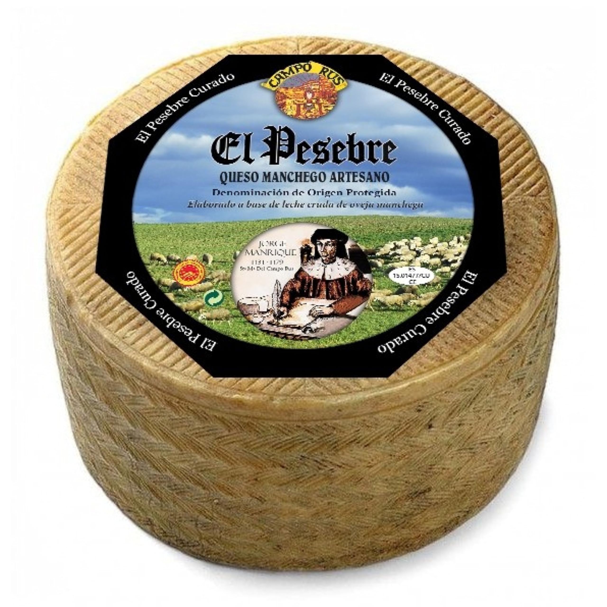 Queso Manchego - Queso Curado Artesano D.O. Protegida El Pesebre - Elaborado con Leche Cruda de Oveja Manchega - Peso Aproximado 3 Kilos