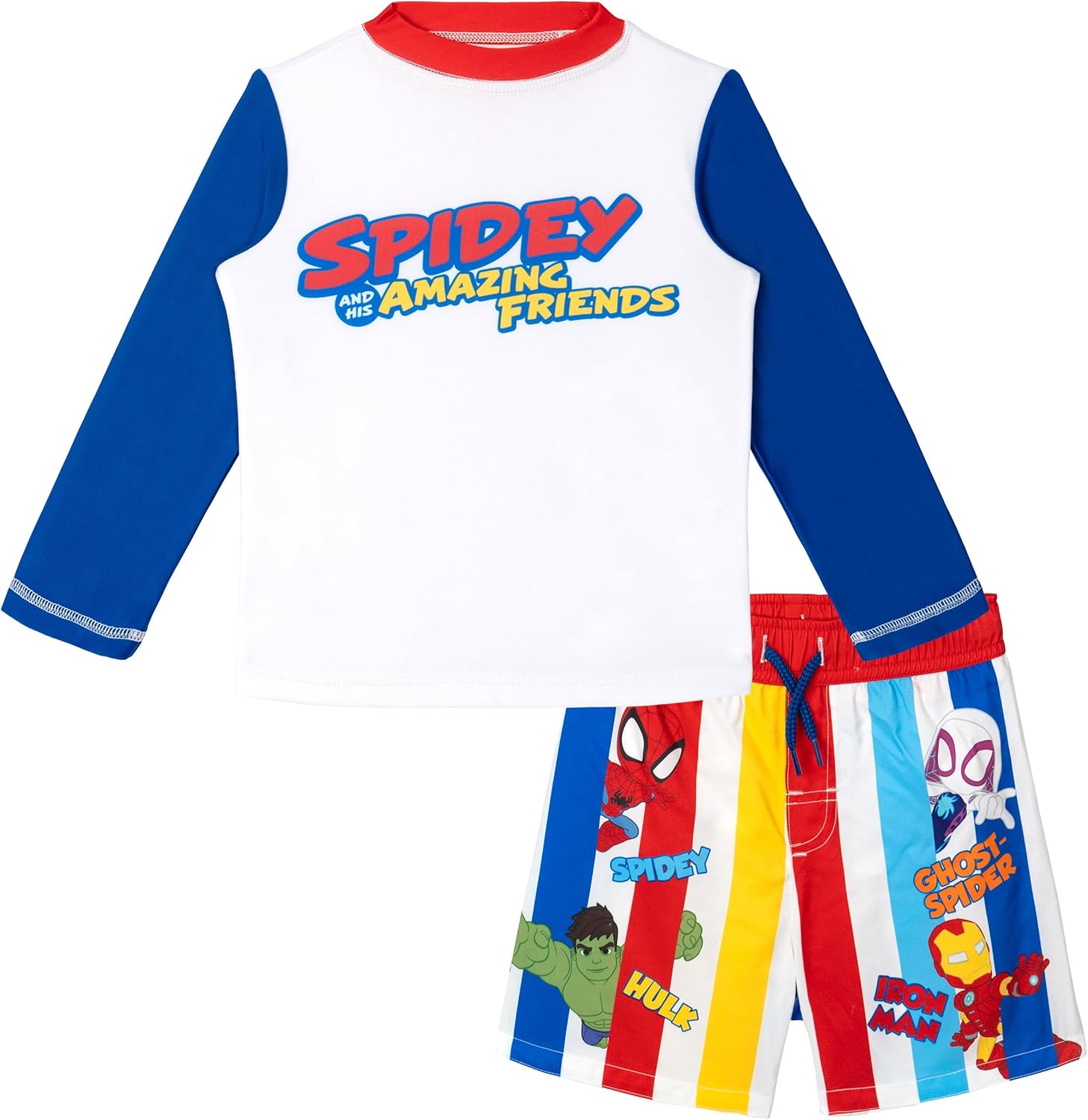 Marvel Spider-Man Rash Guard Shirt and Swim Trunks Outfit Set Toddler to Big Kid Sizes (2T - 14-16)