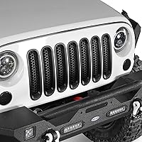 Vista 4 de Hooke Road Insertos de Rejilla Negra Mate Cubierta de Rejilla Frontal de Malla para Jeep JK Wrangler 2007-2015 y Unlimited Wrangler Accesorios