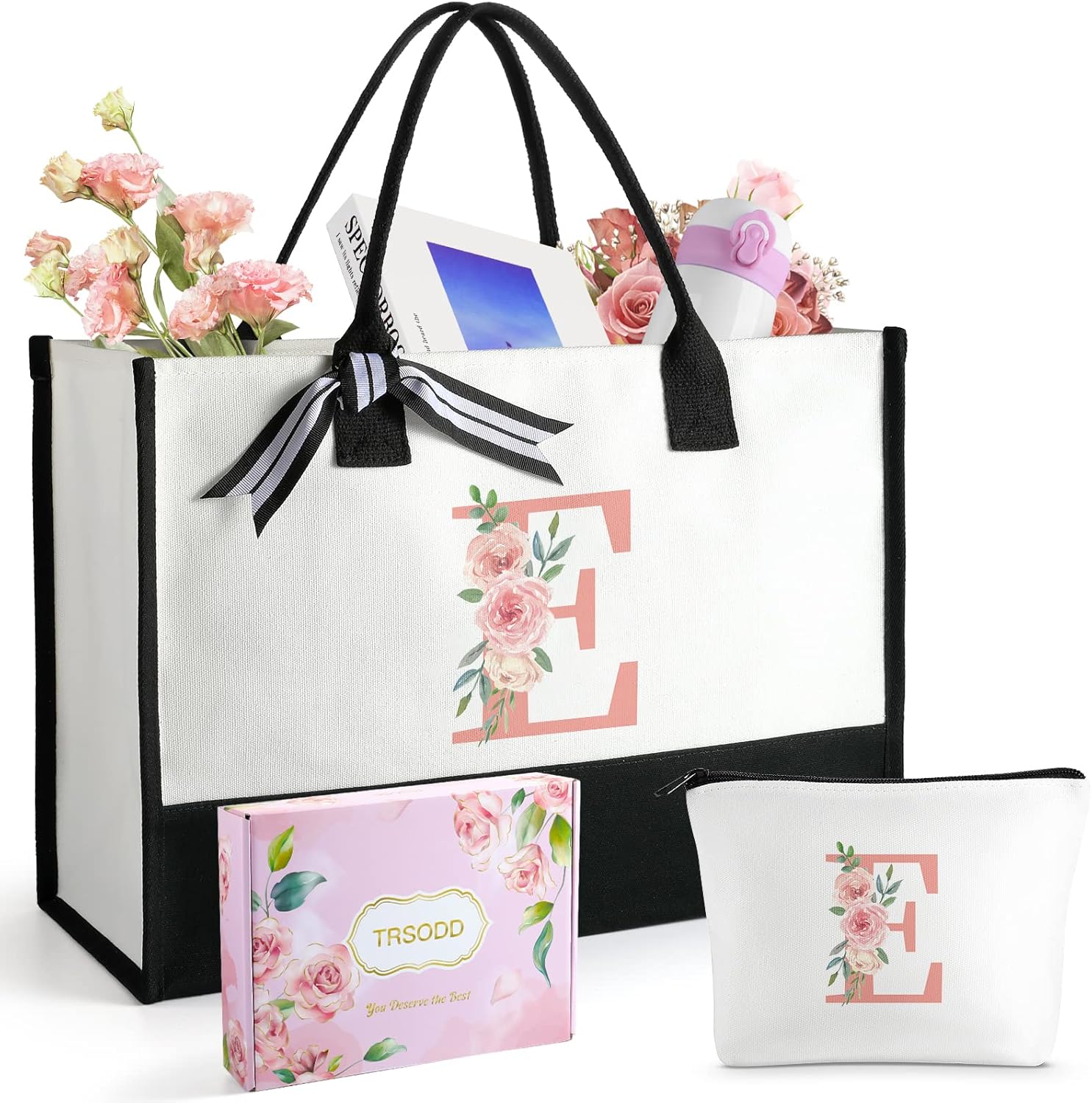 TRSODD Birthday Gifts for Women for Mom Wife Grandma Daughter Sister Teacher Appreciation Gifts Tote Bag and Makeup Bag Set K