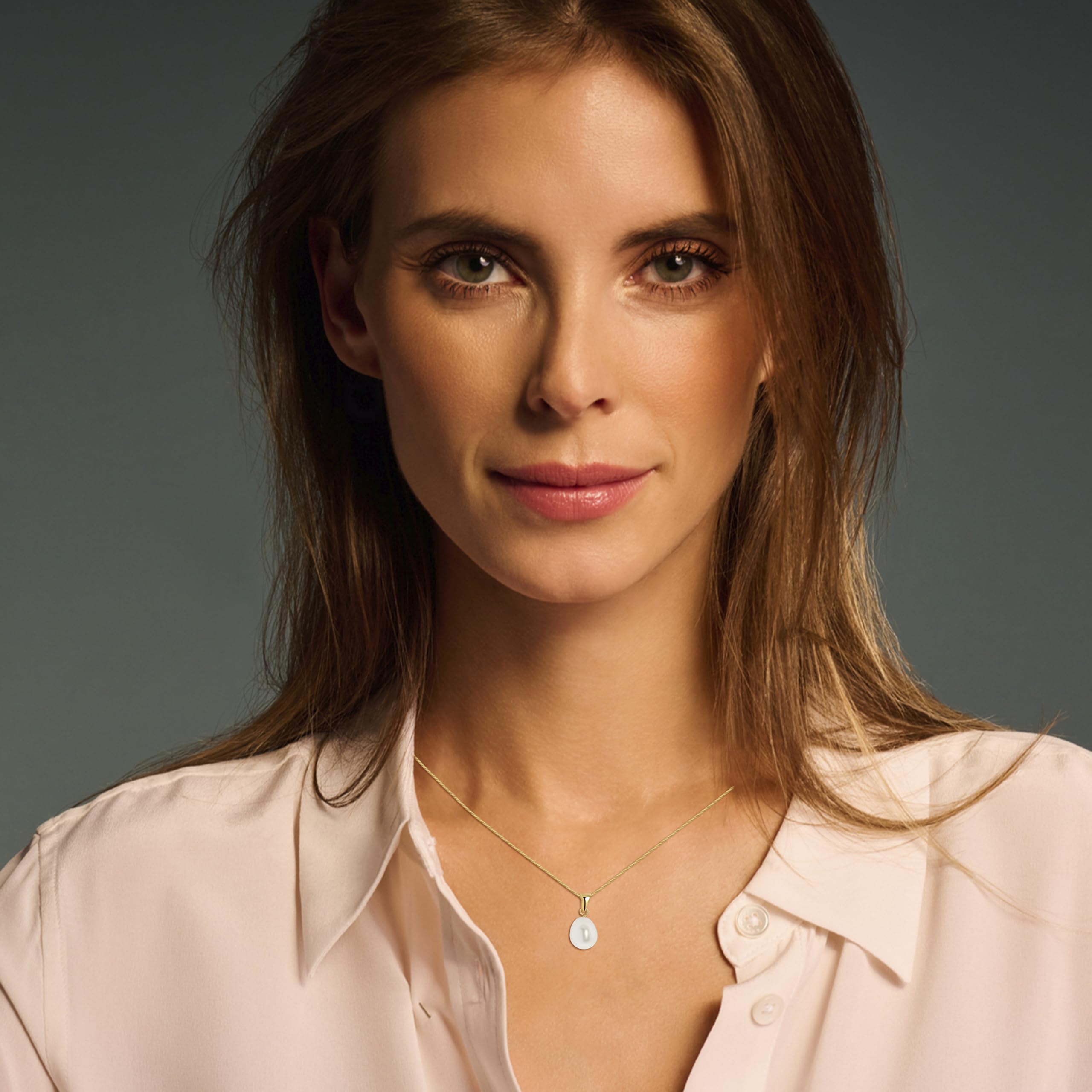 MIORE - Collar Mujer con Perla Natural Cultivada. Colgante de Oro Amarillo de 14KT 585 - Cadena de 45 cm en Plata de Ley 925 Dorados en Oro de 18KT - Joya Hipoalergénica.