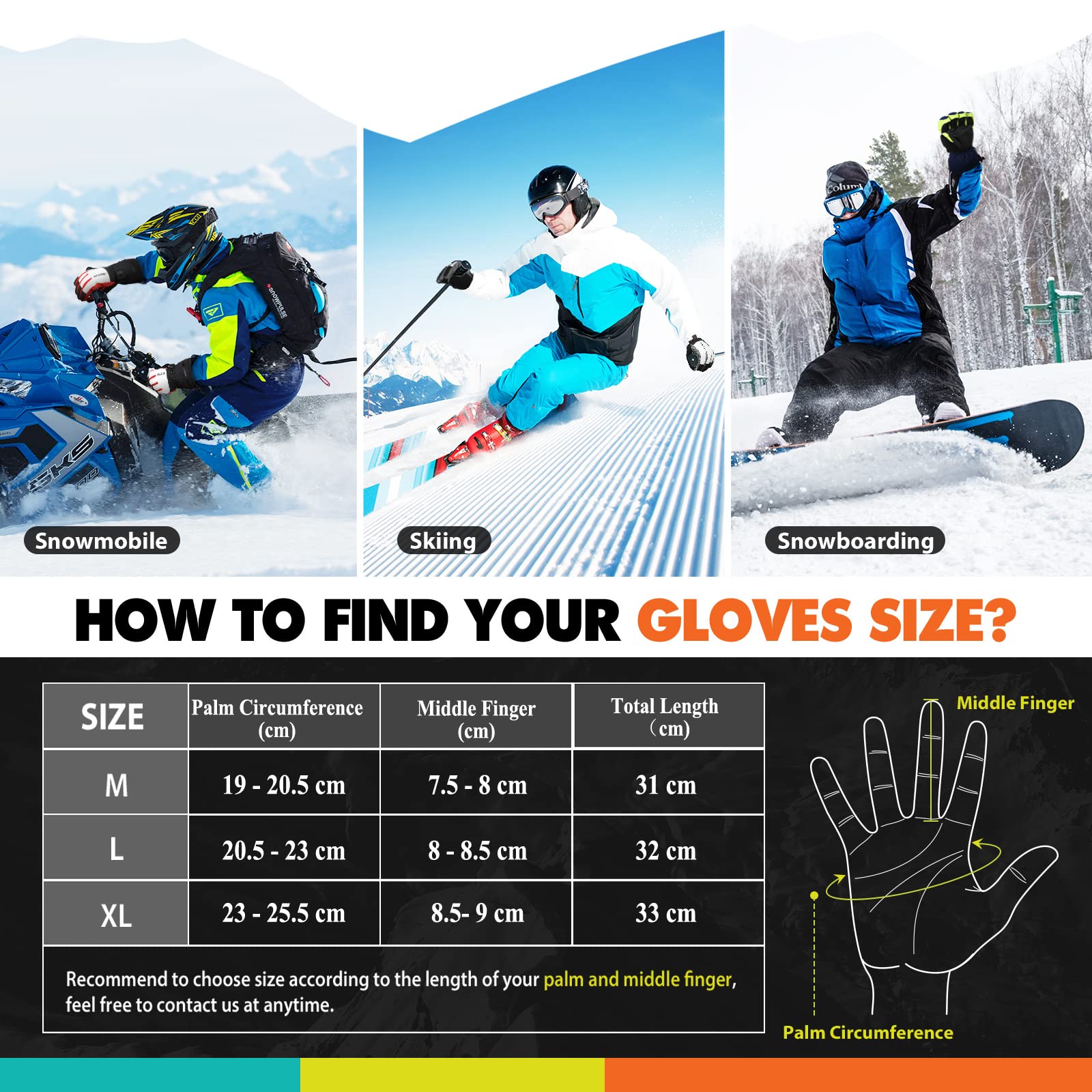 Hikenture Rękawice narciarskie dla mężczyzn i kobiet - 3M Thinsulate rękawice śniegowe wodoodporne izolowane - ekstremalne zimne dni rękawice snowboardowe, dla dorosłych, zimowe, ciepłe rękawice na