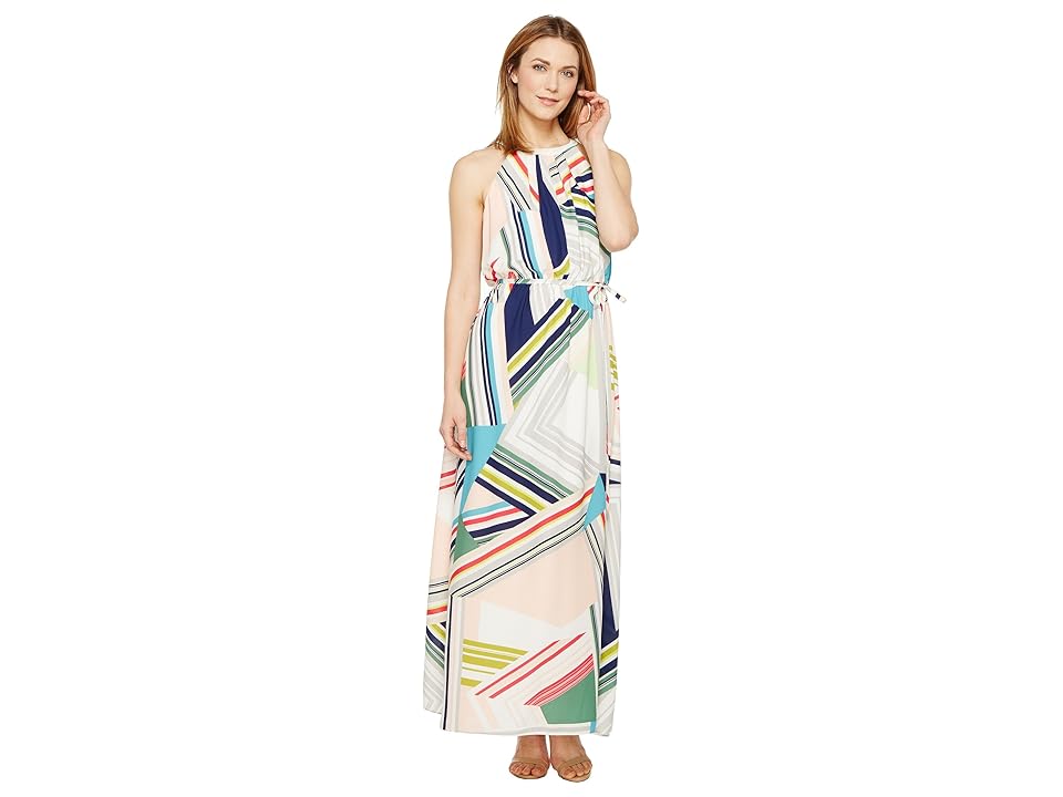 

Adrianna Papell Printed Striped Maze Georgette Halter Maxi Dress (Blue/Green Multi) Women's Dress
