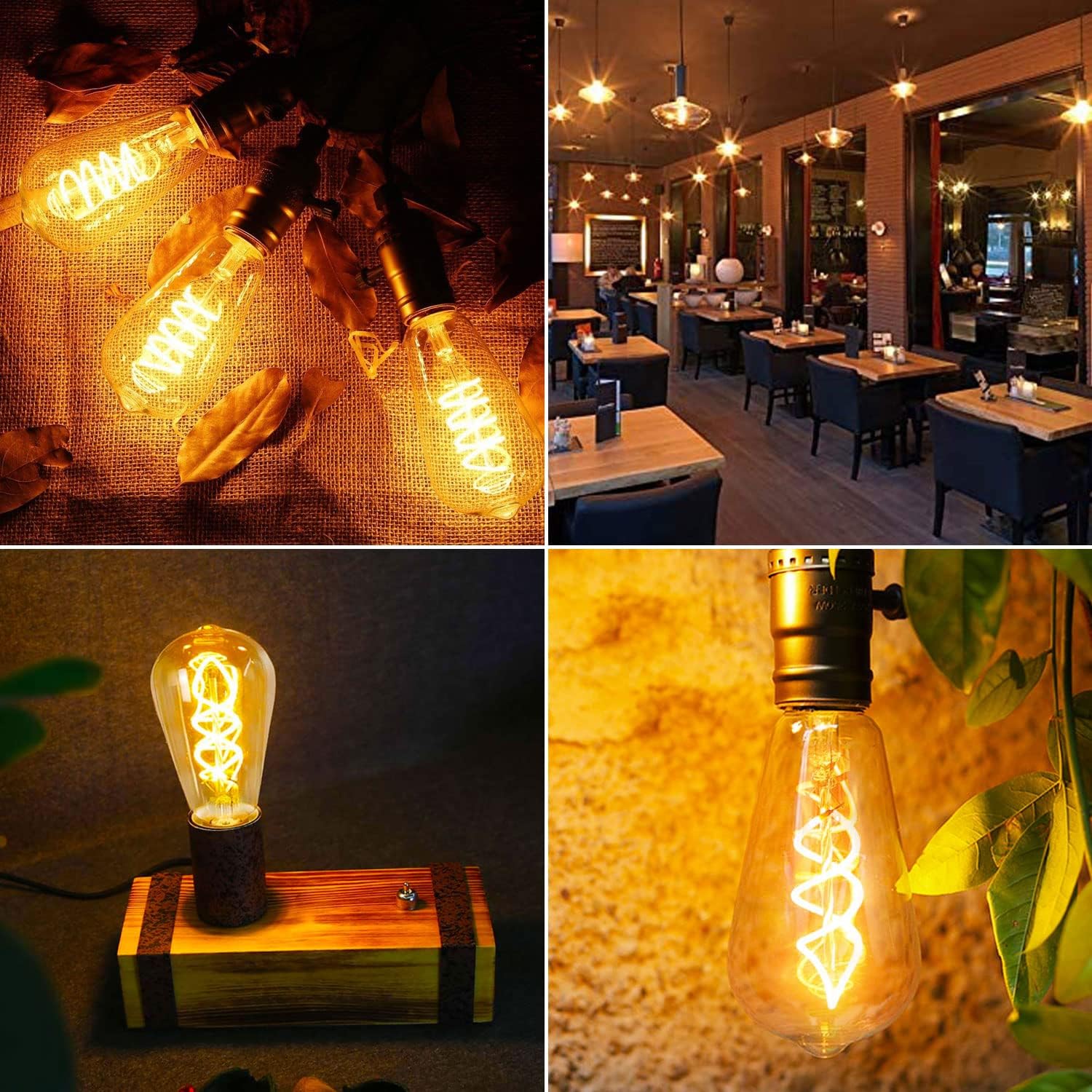 Glühbirne E27 LED Vintage 4W Dimmbar Warmweiß ST64, Bernstein - 6 Stück | Edison Vintage Glühbirne E27 Retro LED Filament Lampe für Nostalgie und Retro Beleuchtung im Haus Café Bar