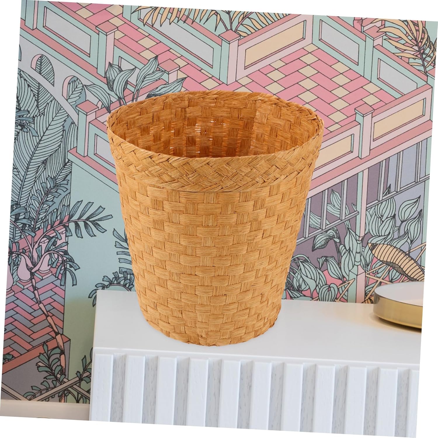 ULTECHNOVO Woven Wastebasket and Lightweight Storage Basket for Home Use Multipurpose Design with Pastoral Style for Kitchen and Household Organization