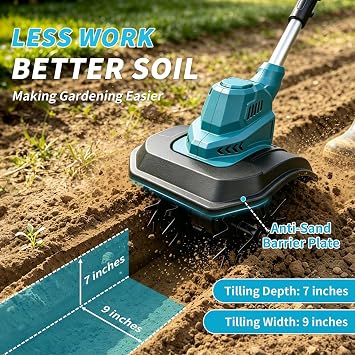 Tiller Cultivator Compatible with Makita 18V Battery (Tool Only),500 RPM Cordless Brushed Garden Rototiller,9 W 7 D Electric Soil Rototiller,Foldable Soil Tilling Tool for Gardening/Soil Turning