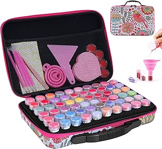 LitEnergy Diamond Painting Storage Containers, 60 Slots Portable Diamond Art Organizer Shockproof with Diamond Painting Accessories and Tools for Craft Jewelry Beads Rings Charms Glitter (Pink)