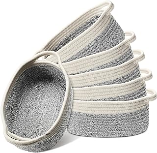 6 Pcs Small Woven Basket 12 x 8 x 5" Cotton Rope Storage Basket Empty Gift Basket Decorative Dog Cat Toy Basket Cute Oval Baby Basket for Nursery Room Bedroom Living Room Organizing (Gray)