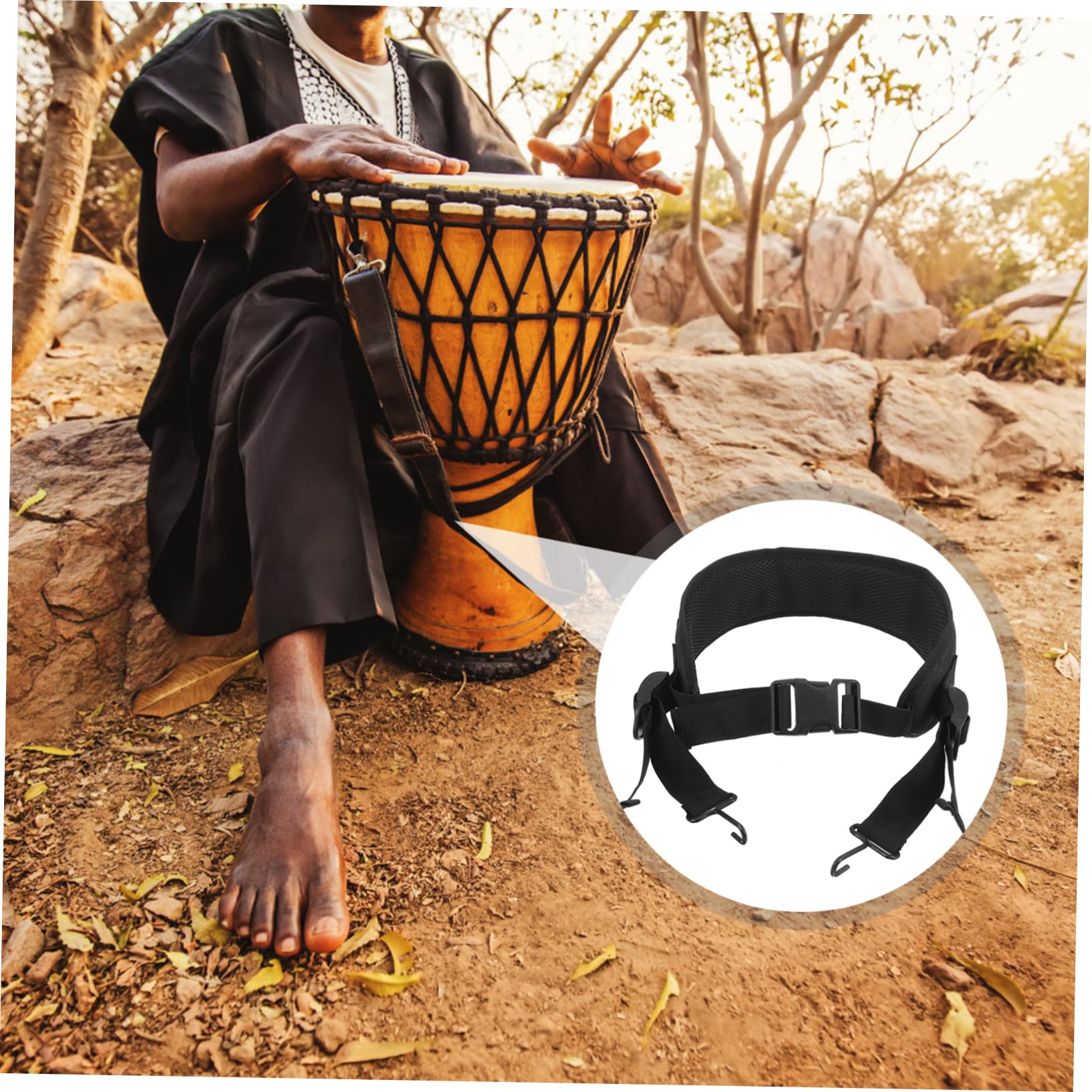 Sangle Réglable Pour Djembé Africain - Polyester Et Cuir Pour Portage Confortable