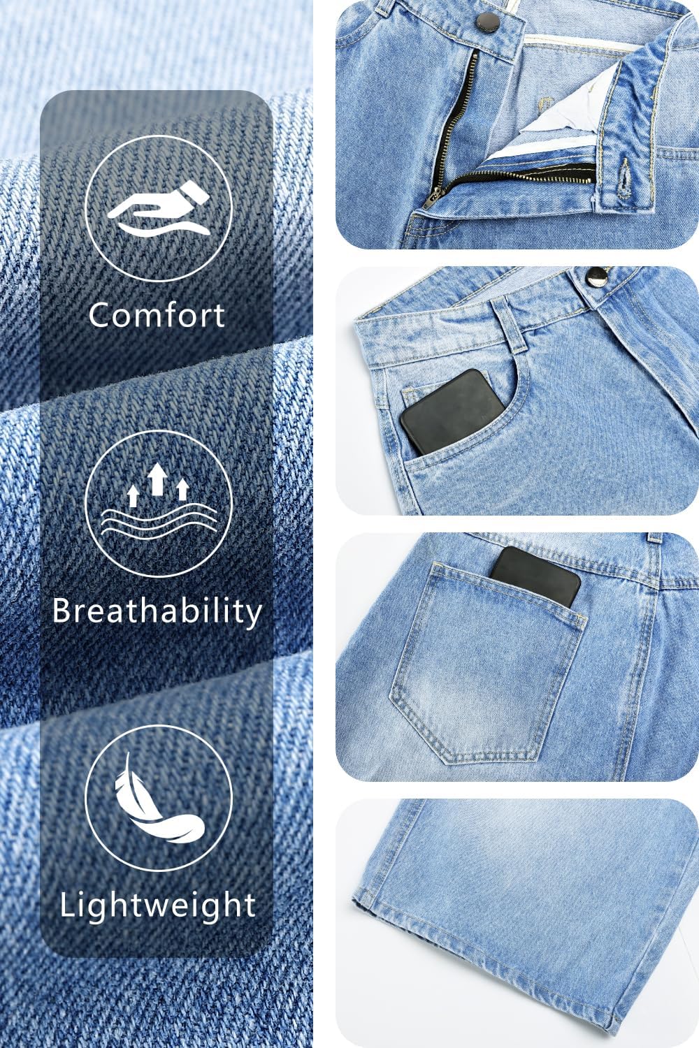 GINGTTO Mens Baggy Jean Shorts Loose Fit Long Denim Shorts Below Knee 15 Inch Inseam - Image 6